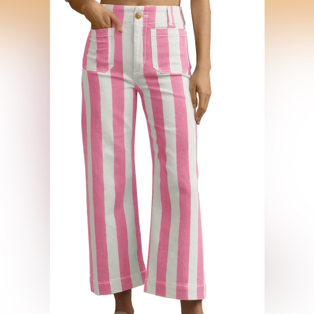 Pink & White Striped Cropped Wide-Leg Pants- BRAND NEW, size 2 - Picture 4 of 8